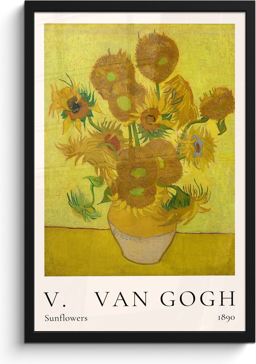 FrameYourWall Poster in lijst - Fotolijst 40x60 cm - Posters - Vincent van Gogh - Sunflowers - Kunst - Oude meesters - Zonnebloemen - Posterlijst zwart - Decoratie - Wanddecoratie woonkamer - Muurdecoratie slaapkamer