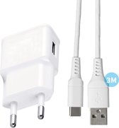 Premium Fast Charger + Extra Sterke USB-C Kabel - 3 Meter - Snellader - Voor Oplader A51/A52/A53/A71/A72/A73/A11/A12/A13 etc.