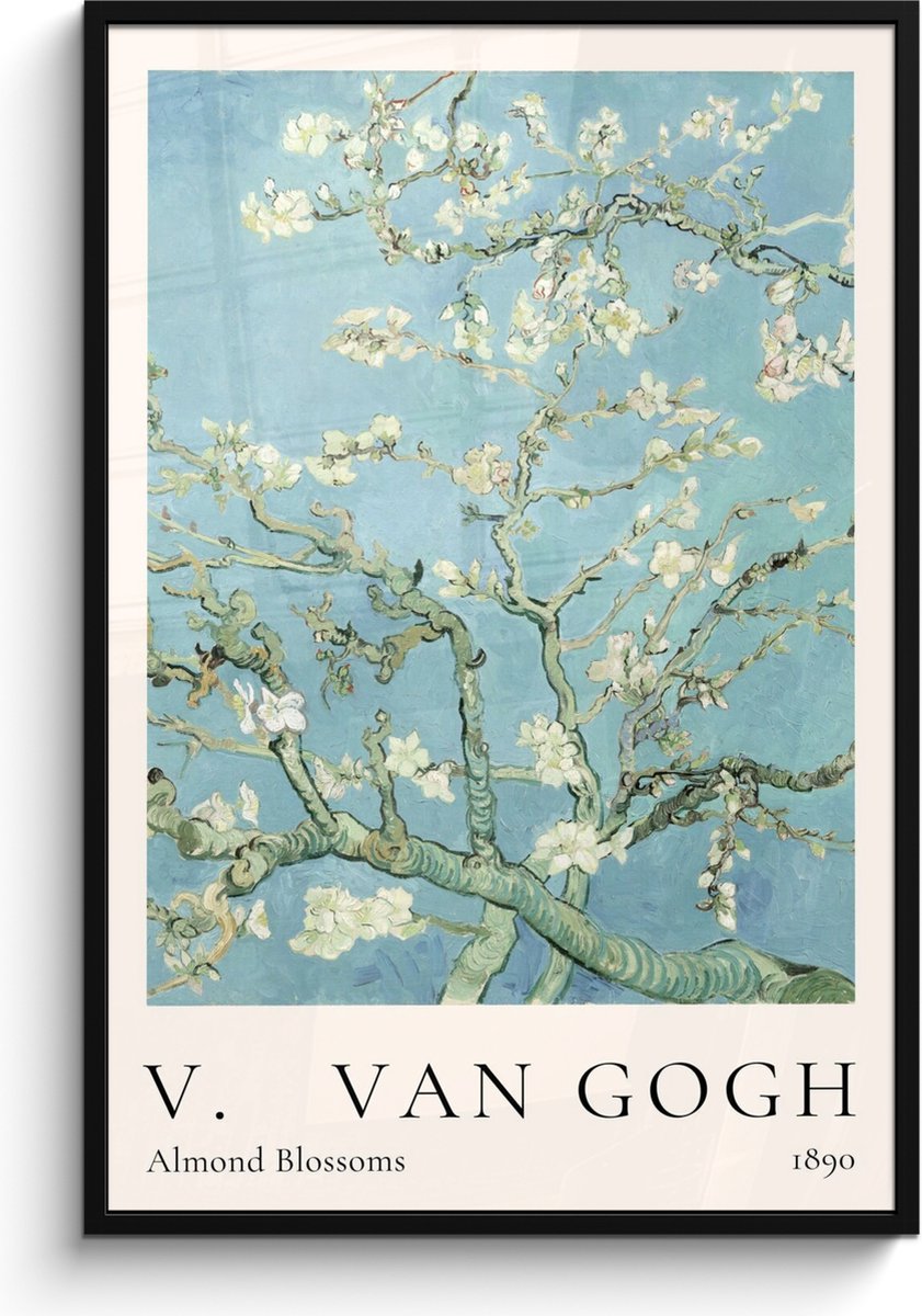 FrameYourWall Poster in lijst - Fotolijst 80x120 cm - Posters - Vincent van Gogh - Almond Blossoms - Kunst - Oude meesters - Amandelbloesem - Posterlijst zwart - Decoratie - Wanddecoratie woonkamer - Muurdecoratie slaapkamer