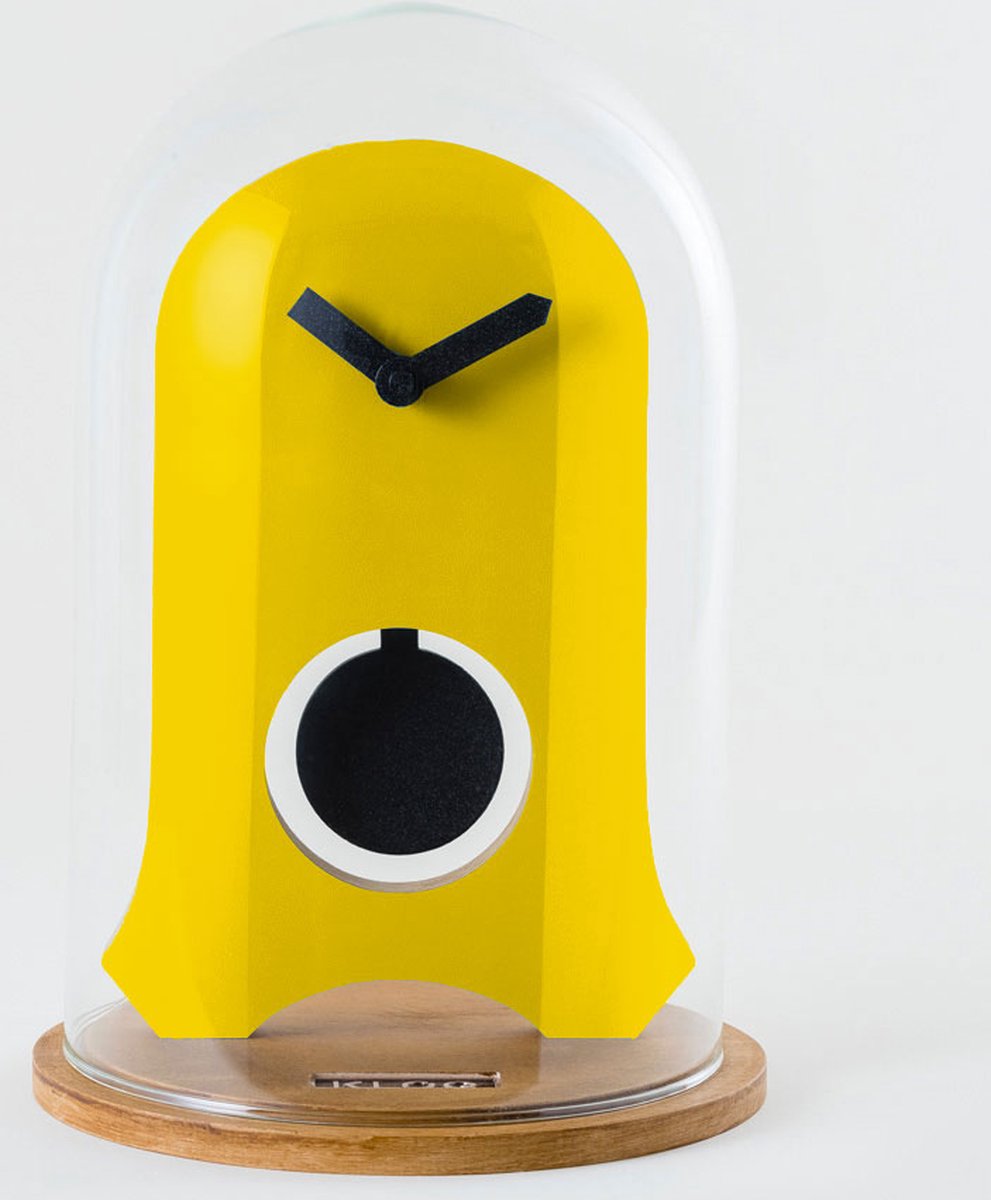 KLOQ - Koepelklok met Pendule - Bureau Klok - Batterijen Inbegrepen - Quartz Beweging - Niet-Tikkend Batterij Aangedreven - Signaal Geel en Diep Zwart - 21 cm x 21 cm x 31,5 cm