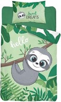 dekbedovertrek de couette lit bébé Sloth vert - bambou - coton - 100x135 cm - 1 pièce taie d'oreiller 40x60 cm