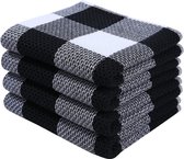 Set van 4 theedoeken, 100% katoen, 33 x 71 cm, zachte vaatdoeken, absorberend, keukenhanddoeken, pluisvrij, plaidpatroon, vaatdoek, poetsdoeken, zwart en wit