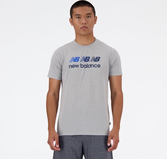 New Balance Heathertech Graphic T-Shirt Heren Sportshirt - ATHLETIC Grijs - Maat XL