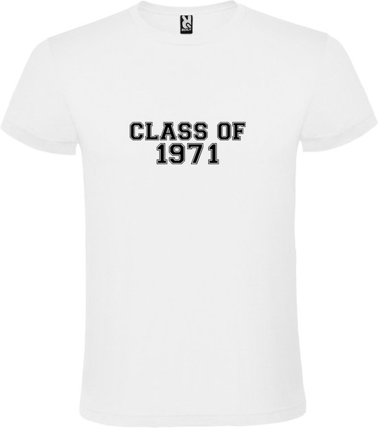 Wit T-Shirt met “Class of 1971 “ Afbeelding Zwart Size 4XL