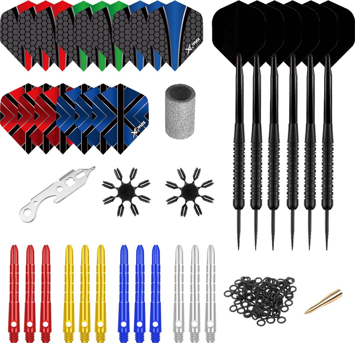 XQMax Dartpijlen - Set van 6 - Darts van 23 gram - 164-delig - Dart flights - Dart shafts - Hoge kwaliteit - Cadeau