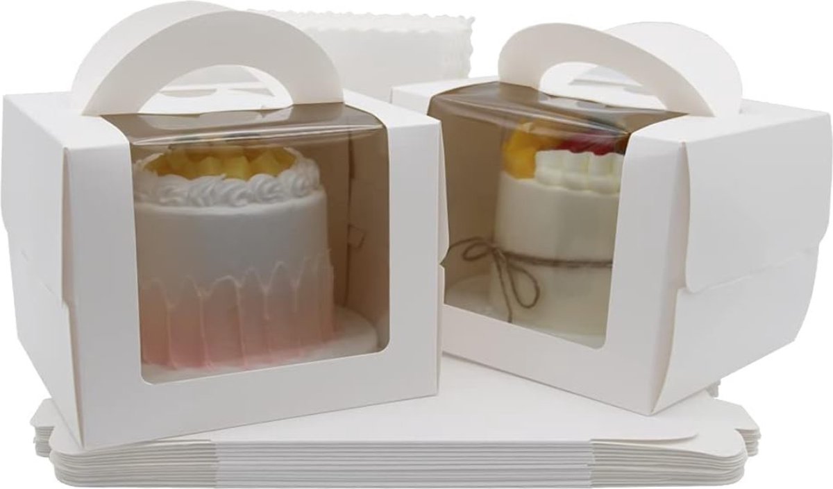 Taartdoos Presenteer Uw Meesterwerken in Stijl: Set van 15 Witte Bakkerijdozen met Handvat en Etalage