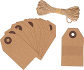 60x Cadeaulabels kraftpapier/karton aan jute touw 7 cm - Cadeau tags/etiketten - Cadeau versieringen/decoratie