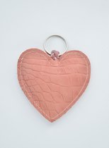 LittleLeather, Sleutelhanger hart, kroko pink - tassenhanger - echt leder - handgemaakt - cadeau - accessoires - valentijn - moederdag - sinterklaas - kerst - schoencadeau - kerstcadeau