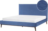 BAYONNE - Lit double - Blauw - 180 x 200 cm - Velours