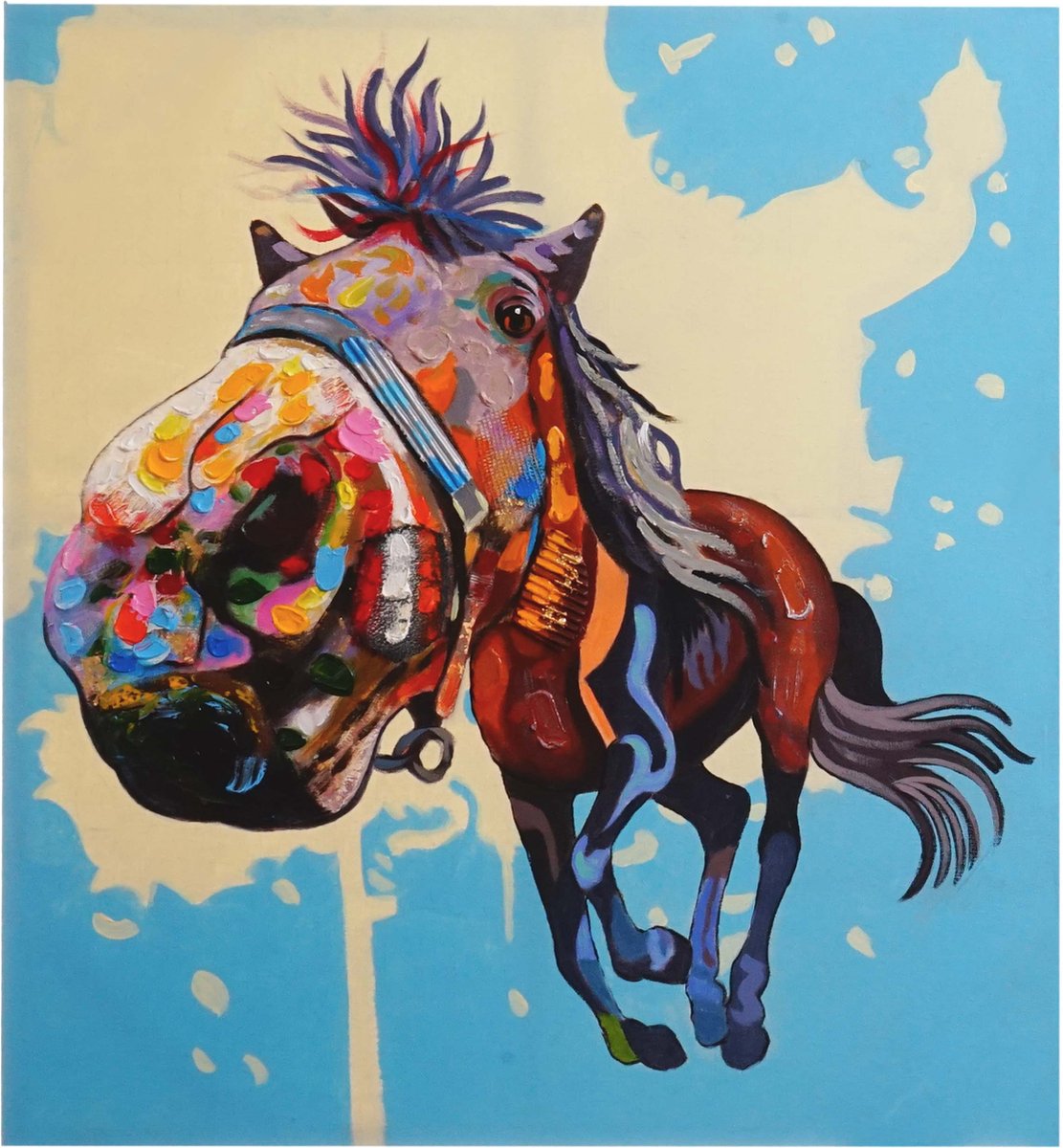 Cosmo Casa Olieverfschilderij - Paard - 100% Handgeschilderd - Muurschildering - 3D Afbeelding - Schilderij XL - 100x90cm Veelkleurig