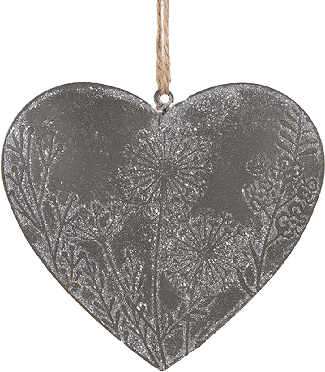 Clayre & Eef Decoratie Hanger Hart 10 cm Grijs Metaal