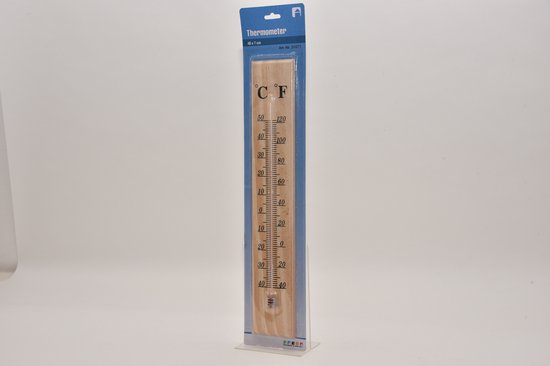 Thermomètre - pour intérieur et extérieur - bois - 40 x 7 cm - Celsius/Fahrenheit