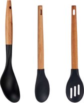 kook/keuken gerei - set van 3x stuks - zwart - hout/kunststof - keuken/kook accessoires