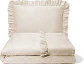 Literie intérieure, literie bébé 2 pièces, parure de lit enfant, parure de lit avec volants et fermeture éclair, dekbedovertrek 100 x 135 cm et taie d'oreiller 60 x 40 cm, beige clair