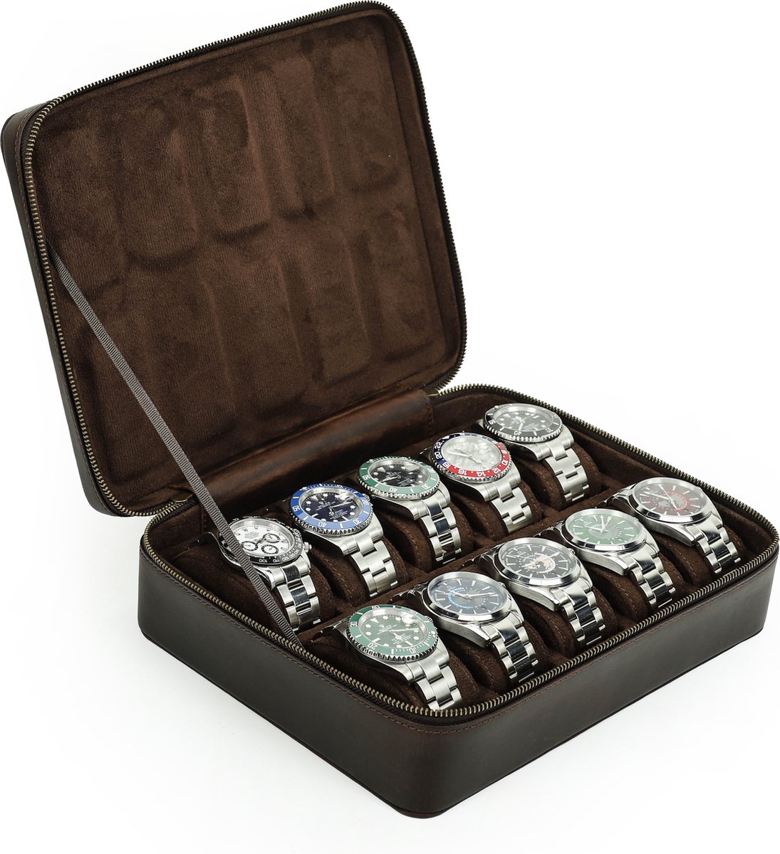 Timezone - Luxe Horloge Reisdoos voor 10 Horloges - Lederen Opbergdoos Organizer - Premium Watch Case - Stevige Reiskoffer