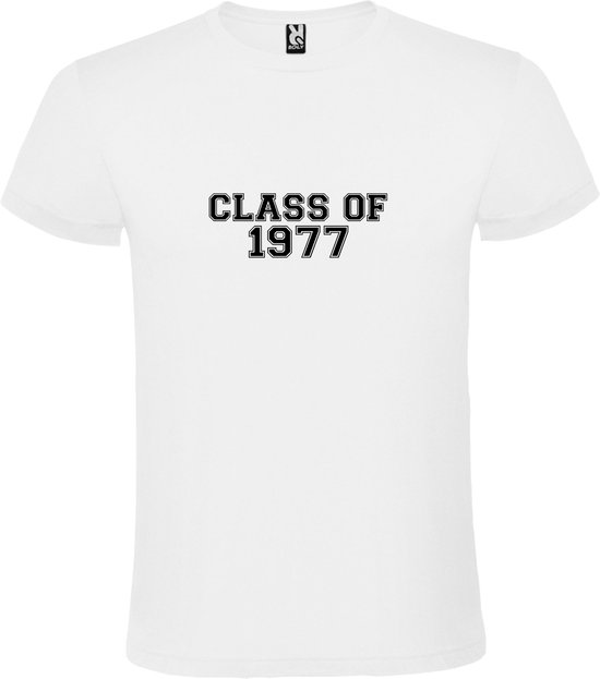 Wit T-Shirt met “Class of 1977 “ Afbeelding Zwart Size XL