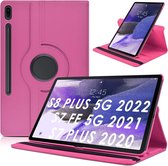 Tablethoes Geschikt voor: Samsung Galaxy Tab S8 Plus 2022 / S7+/ S7 Plus / Tab S7 FE 5G 12.4 inch 2020 Draaibaar Hoesje - Roze
