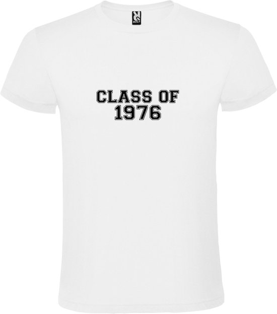 Wit T-Shirt met “Class of 1976 “ Afbeelding Zwart Size 3XL