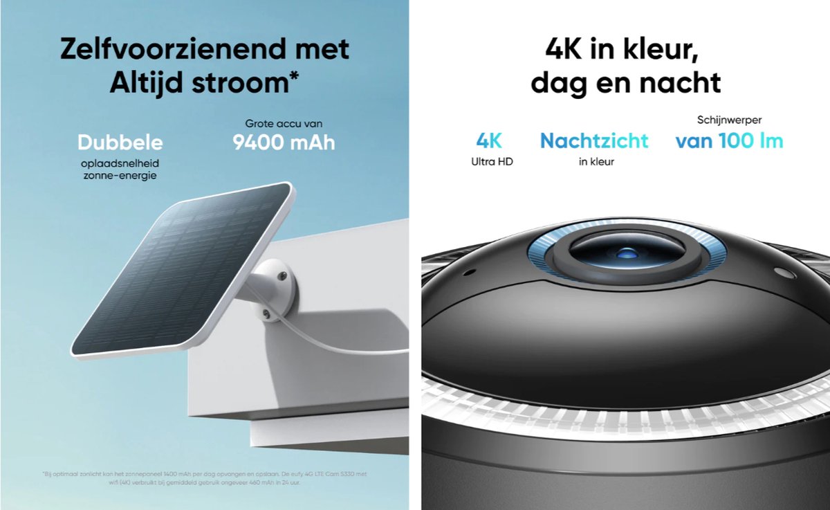 Afbeelding 3 van eufy Security Buitencamera S330 4G LTE – Outdoor Cam - 4K UHD – Pan & Tilt – Zonnepaneel – AI Tracking – Inclusief SIM-kaart