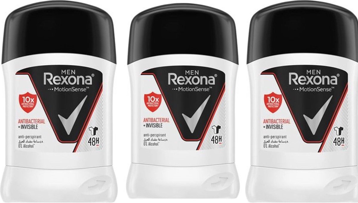 Goedkoopste Rexona Men Deo Stick - Invisible Black & White 3 x 40 Gram