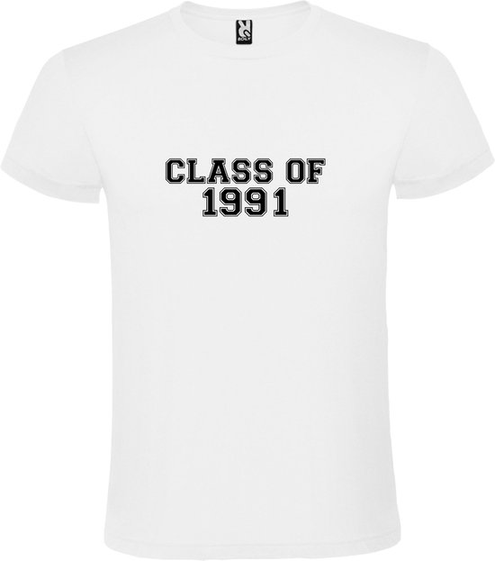 Wit T-Shirt met “Class of 1991 “ Afbeelding Zwart Size 4XL