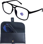 Blue light filter glasses | Blauw licht filter bril | Zwart | Groot | Model Aviator | Incl. Lederen hoes