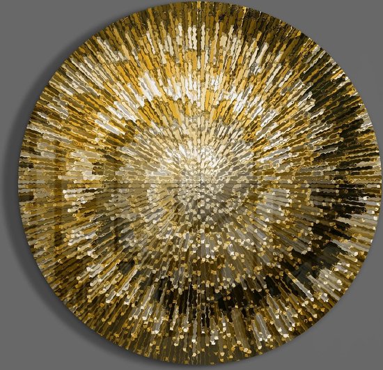 Ronde Glasschilderij - Gouden Spiraal - Abstract - 60x60 cm - 4 mm