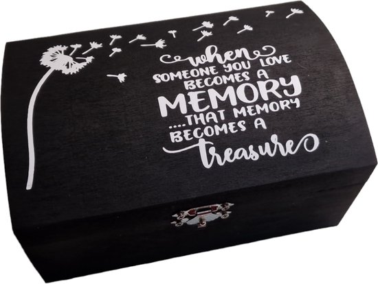 Memory box/ herdenkingskistje zwart met witte tekst/afbeelding [herinneringskistje]