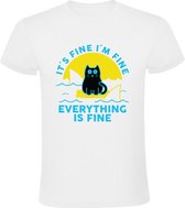 It´s fine everything is fine heren t-shirt| alles gaat goed | haaien | kat | hout plank | zon| zee | bange kat | zielig | humor |