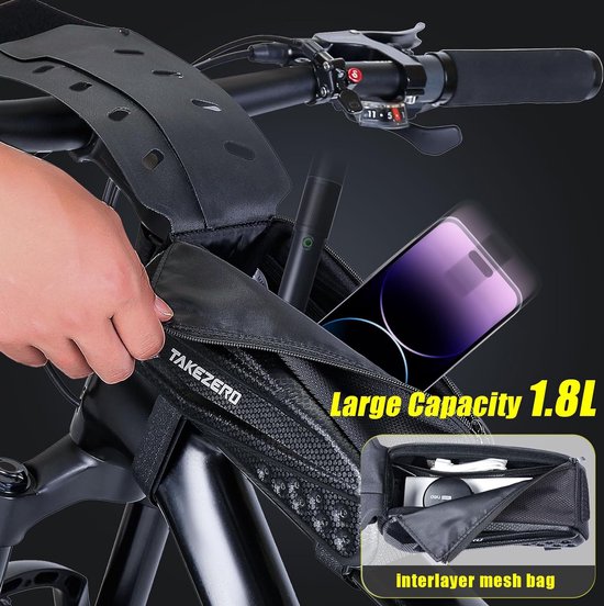 Sacoche De Cadre Rigide étanche EVA Pour Vélo – Noir – Avec Pochette Téléphone
