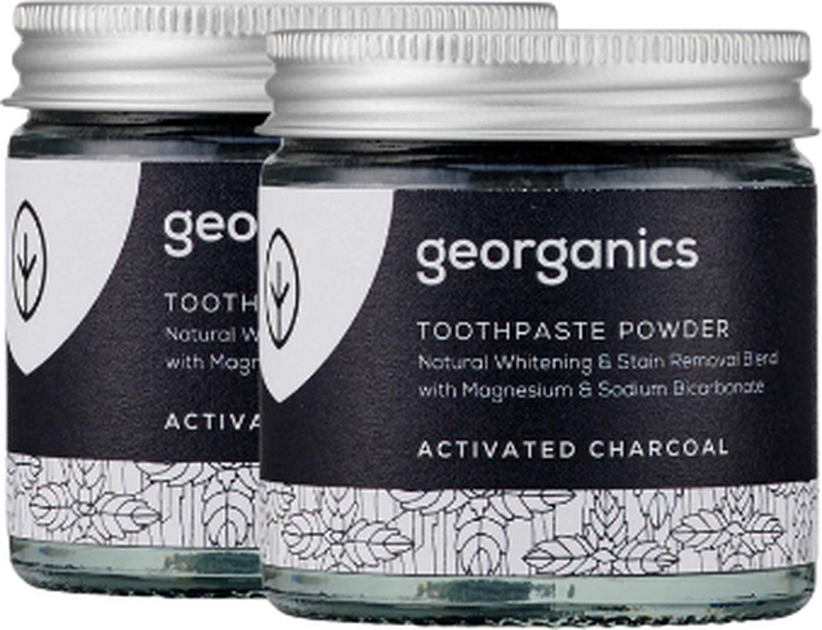 Georganics Mineraal Tandpasta Poeder - Actieve Houtskool Whitening - 2 stuks - Whitening Formule - Fluoridevrij - COSMOS Natural Certificering