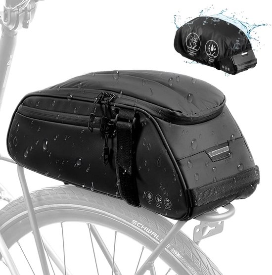 Finew Fiets-bagagedragertas, 10 liter, isolatietas, multifunctionele achterbagagetas, waterdicht, achterbanktas met regenbescherming, reflecterend, snel afneembaar, gepatenteerd