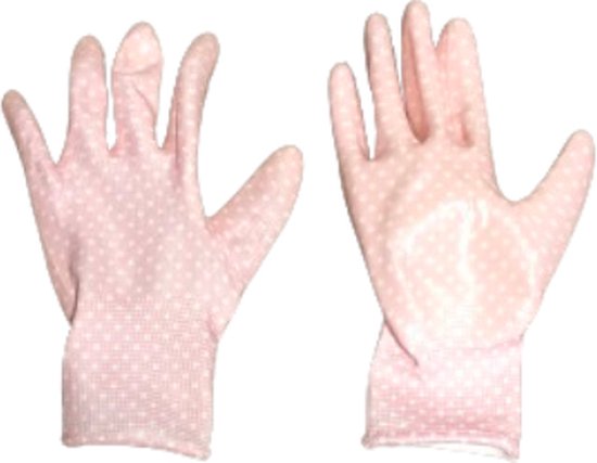 Tuin handschoenen met stippen - Roze / Wit - Polyester - Maat s - Work gloves - tuinhandschoenen