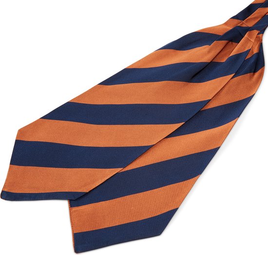 Trendhim Marineblauwe en oranje gestreepte zijden stropdassjaal voor heren