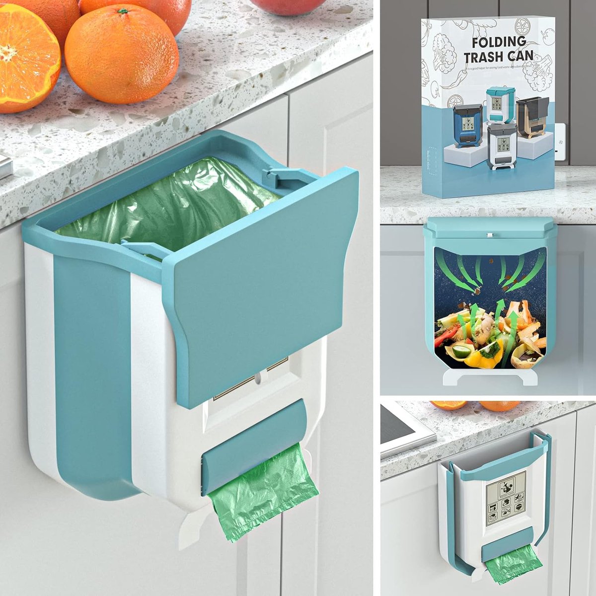 Goedkoopste Opvouwbare hangende afvalemmer met deksel, keuken, camping, opvouwbare afvalemmer, keuken, afvalemmer, ophangbaar voor keuken/camping/auto/badkamer/kantoor/slaapkamer