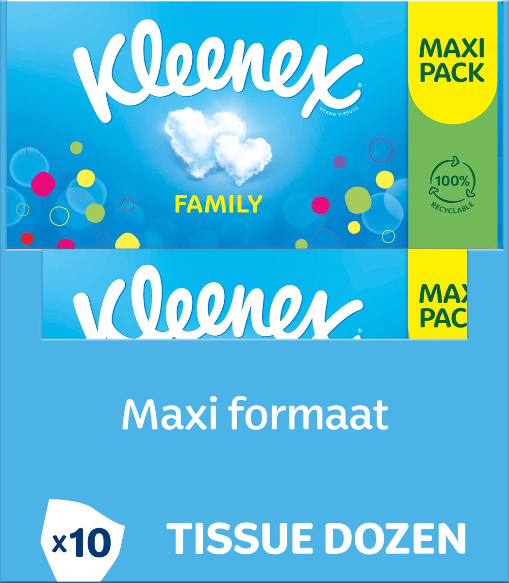 Kleenex tissues - Family Box - Voordeelverpakking - 10 x 128 stuks = 1280 zakdoekjes - Kleenex