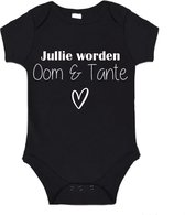 Soft Touch Rompertje (zwart) met witte Tekst - Jullie worden Oom & Tante met Hartje | Baby rompertje met leuke tekst | | kraamcadeau | 0 tot 3 maanden | GRATIS verzending