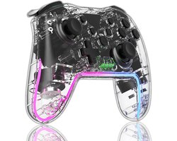 Pro Controller Draadloos - Turbo Knop -- RGB Verlichting - Geschikt voor Nintendo Switch Controllers - Controller Switch Support Turbo - up-functie en verstelbare LED (transparant Wit)