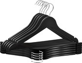 Houten kleerhangers, 10 stuks, houten hangers met antislip broekstang en 360° draaibare haak, inkepingen op de schouders, gemaakt van natuurlijk hout, 44,5 x 23 cm (b x h), zwart +