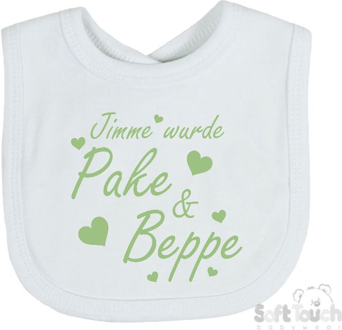 Goedkoopste 100 katoenen Slab Slabber Slabbetje Jimme wurde Pake & Beppe met hartjes zwangerschapsaankondiging Fries Unisex Katoen Wit/Sage green (salie groen) Maat 33 x 22 cm