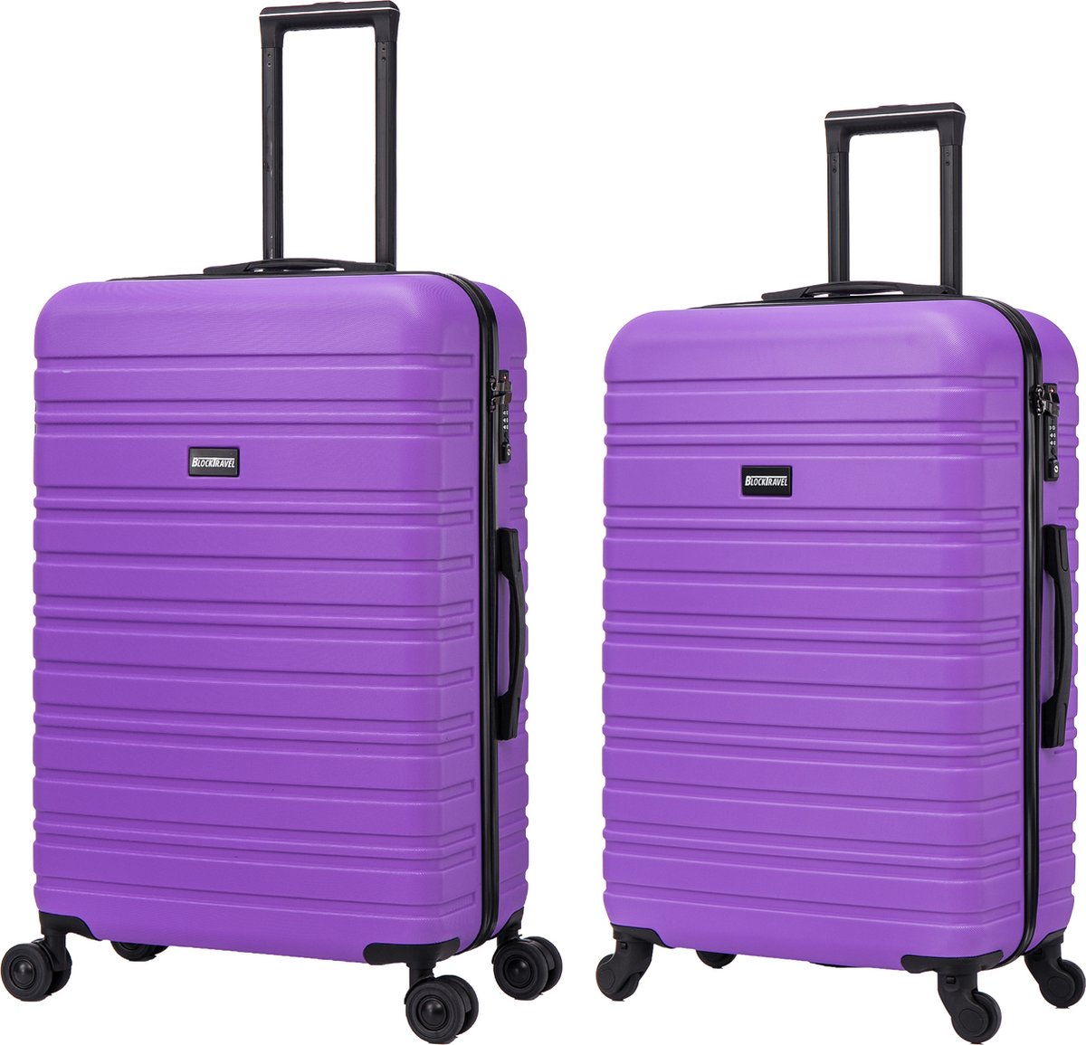 BlockTravel - kofferset - 2 delig - ABS - ruimbagage - met dubbele wielen - 74 en 95 liter - inbouw TSA slot - paars