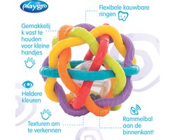 Playgro Buigbare Bendy Ball - Grijp- en Bijtspeelgoed - incl rammelaar - Activiteitenbal- Baby bal - Baby Speelgoed - Educatief baby speelgoed - Speelgoed Baby - Activity centre - Rammelaar - Activiteiten speelgoed - Cadeau - stimuleert ontwikkeling