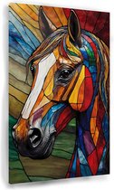 Paard glas-in-lood schilderij - Paard glasschilderijen - Glasschilderijen kleurrijk - Muurdecoratie modern - Schilderijen plexiglas - Wanddecoratie slaapkamer - 80 x 120 cm 5mm