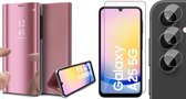 Hoesje geschikt voor Samsung Galaxy A25 / A24 - Screenprotector Glas & Camera - Spiegel Book Case Rosegoud
