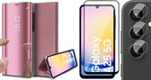 Hoesje geschikt voor Samsung Galaxy A25 / A24 - Screenprotector Volledig Dekkend Glas & Camera - Spiegel Book Case Rosegoud