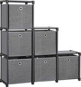 Plug-in Rack 6 Cubes Storage System with 6 Fabric Boxes DIY Cabinet Multifunctional with Robust Metal Frame Rubber Hammer 105 x 105 x 30 (W x H x D) Black LSN66BK