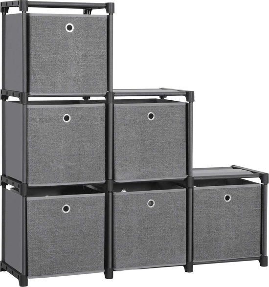 Plug In Storage Plug-in Rack 6 Cubes Storage System with 6 Fabric Boxes DIY Cabinet ...