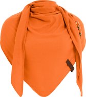 Knit Factory Lola Gebreide Omslagdoek - Driehoek Sjaal Dames - Katoenen sjaal - Luchtige Sjaal voor de lente, zomer en herfst - Orange - Oranje - 190x85 cm - Inclusief sierspeld