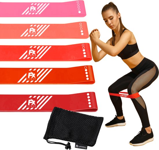 Foto: Fx ffexs fitness weerstandsbanden set van 5 extra sterk tot 18kg resistance band fitness elastiek booty band sport elastiek banden fitness band mini bands verschillende weerstandsniveaus inclusief draagzakje roze