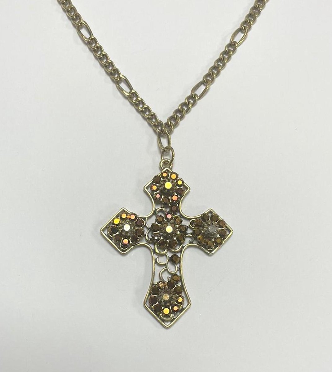 Ketting Kruis - Cross - Goudkleurig - Zirkonia - 90 Centimeter - Damesdingetjes